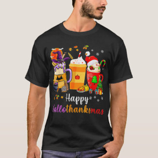Coffee Pumpkin Spice Latte Happy HalloThanksMas Fu T-Shirt