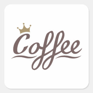 Coffee Queen Design - Brown Script+Gold Crown Square Sticker