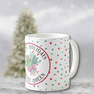 Coffee Queen or Name Happy Holidays Candy Pattern Mug
