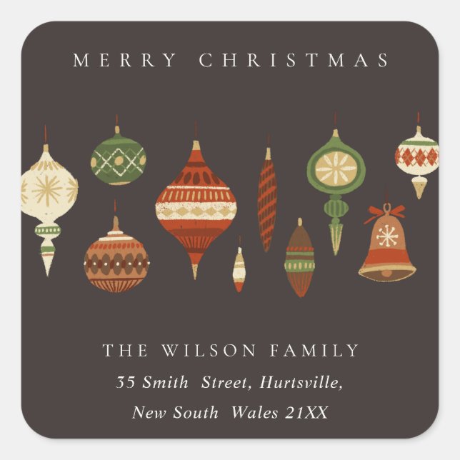 COFFEE RED GREEN STAR CHIRSTMAS ORNAMENTS ADDRESS SQUARE STICKER (Front)