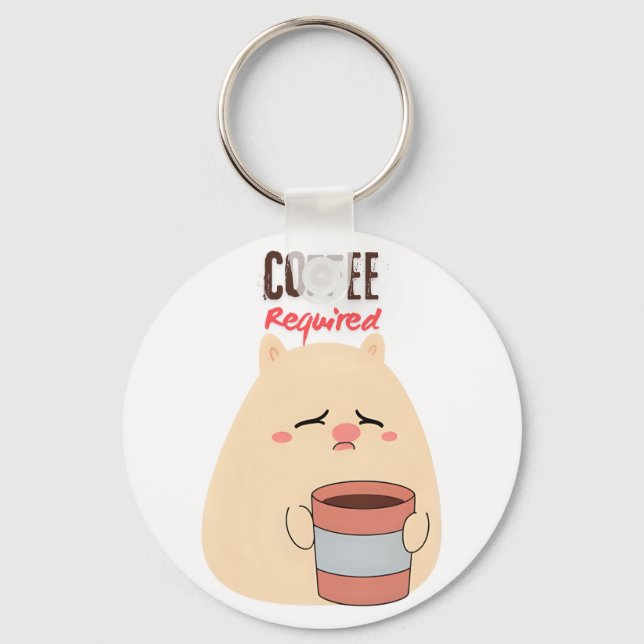 Coffee Required – Cute Tired Doodle Design Keychain (Front)