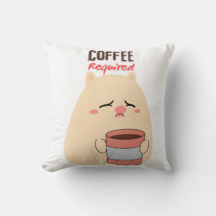 Coffee Required – Cute Tired Doodle Design Throw Pillow