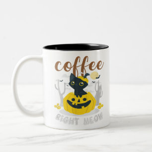 Coffee Right Meow Cat Caffeine Funny Halloween Ee Two-Tone Coffee Mug