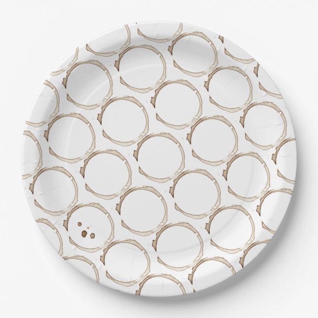 COFFEE Rings Brown White Artisan Fun  Paper Plate (Front)