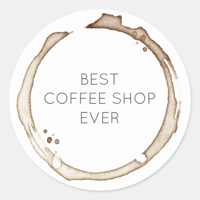 COFFEE Rings BUSINESS NAME Brown White Artisan Fun Classic Round Sticker (Front)