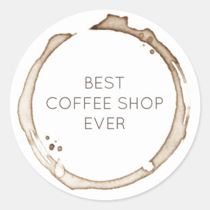 COFFEE Rings BUSINESS NAME Brown White Artisan Fun Classic Round Sticker