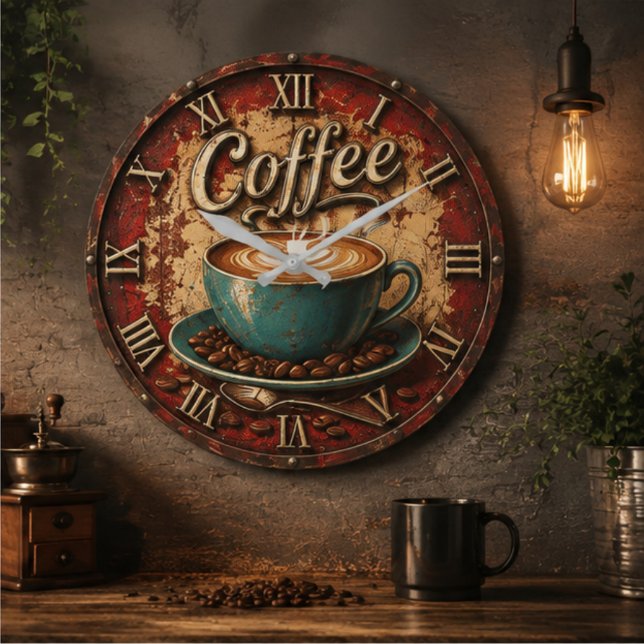 Coffee Rustic Farmhouse Bar Vintage Kitchen  Large Clock (Creator Uploaded)