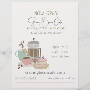 Coffee Shop Bakery Cafe Quirky Retro Watercolor Flyer