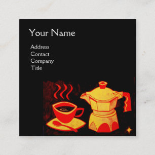 COFFEE SHOP /BAR /Red Yellow Coffee cup ,coffeepot Square Business Card