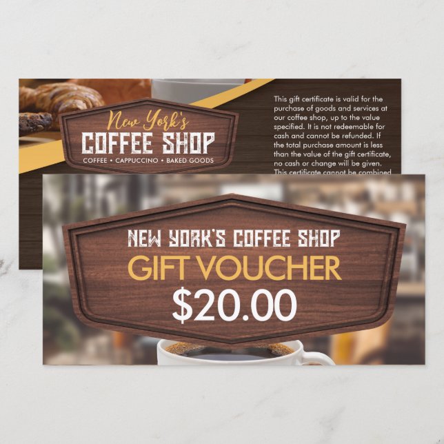 Coffee Shop Cafe Gift Certification Voucher (Front/Back)