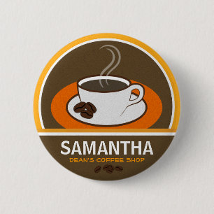 Coffee Shop Coffee Cup Cafe Staff ID Name Tags 2 Inch Round Button