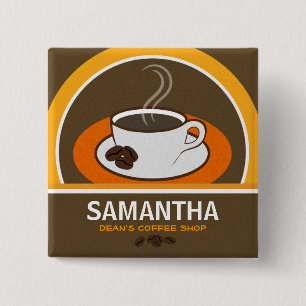 Coffee Shop Coffee Cup Cafe Staff ID Name Tags 2 Inch Square Button