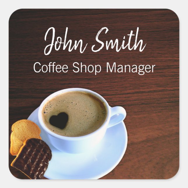 Coffee Shop Coffee Cup Heart Shaped Foam Cookie Square Sticker (Front)