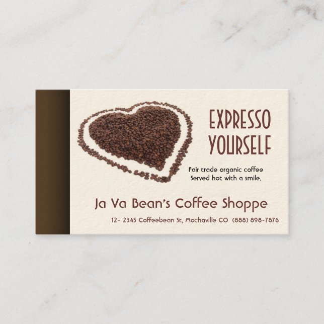 Coffee Shop Coffeebeans Heart Business Card (Front)
