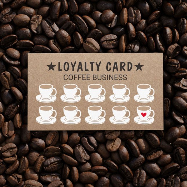 Coffee Shop Cute Cups Rustic Kraft Coffee Loyalty Card (Creator Uploaded)