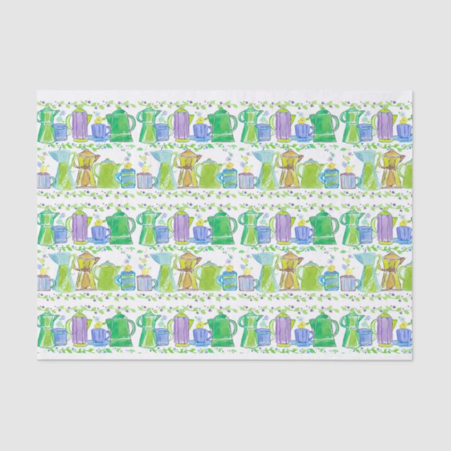 Coffee Shop French Press Cups Illustration Tissue Paper (Front)