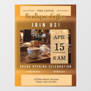 Coffee Shop Grand Opening Announcement Window Cling