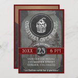 Coffee Shop Logo Christmas Open House | Chalkboard Invitation<br><div class="desc">Replace the white cookie with your cafe / coffee shop / restaurant / bistro logo and have a perfect winter holiday party / open house invitation for your best customers, suppliers and business partners. The red burgundy frame, the white festive script and the chalkboard background with the winter wonderland transparent...</div>