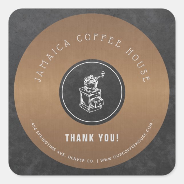 Coffee shop logo elegant copper thank you square sticker (Front)