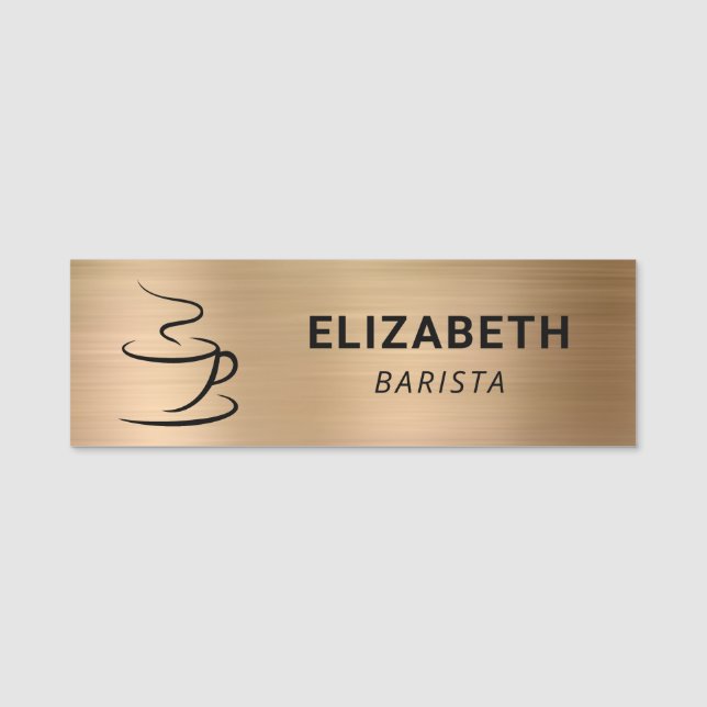 Coffee Shop Logo Gold Name Tag (Front)