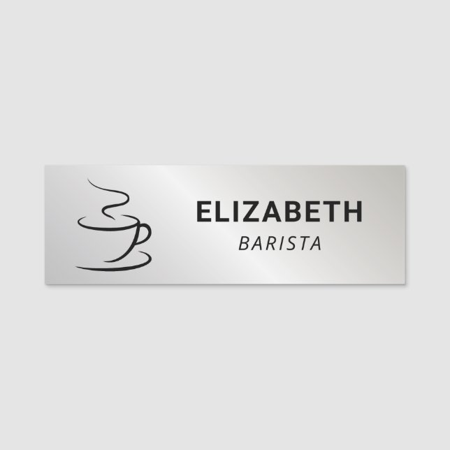 Coffee Shop Logo Silver Name Tag (Front)