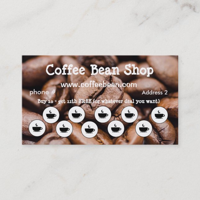 Coffee Shop Loyalty Punch Card Business Cards (Front)