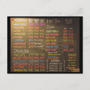 Coffee Shop Menu Board - Postcard