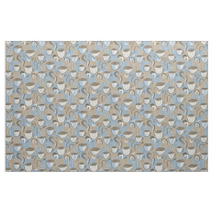 Coffee Shop Mug Smiles in Blue and Brown Fabric