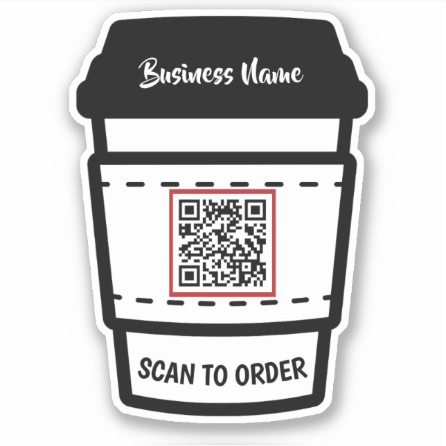 Coffee Shop Scan To Order QR Code E Menu Sticker (Front)