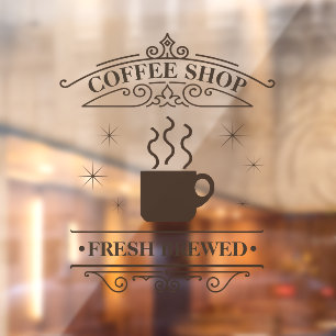 Coffee Shop Scrollwork Frame Brown ID875 Window Cling