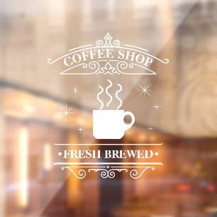 Coffee Shop Scrollwork Frame White ID875 Window Cling