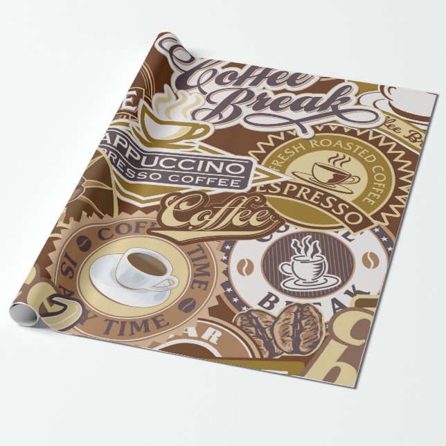 Coffee Shop Sign Vintage Wrapping Paper (Unrolled)