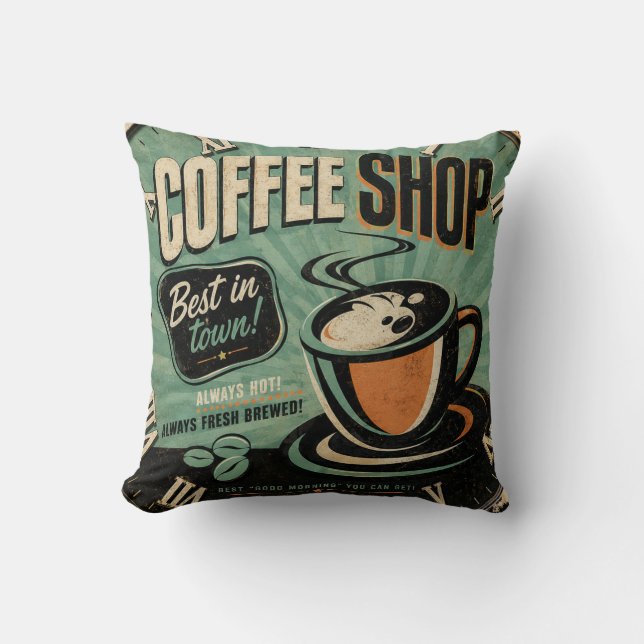 Coffee Shop Vintage Throw Pillow (Front)