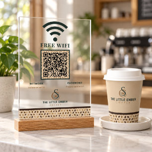 Coffee Shop WiFi QR Code Clear Coffee Bean Design Acrylic Sign