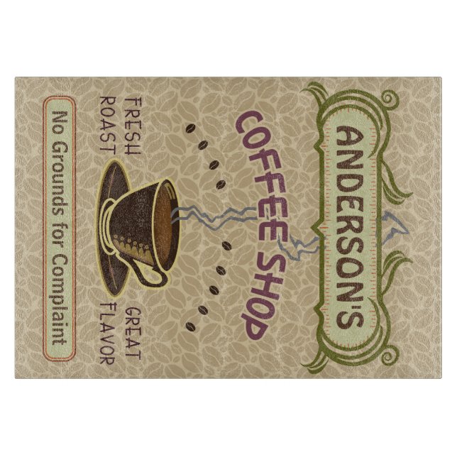Coffee Shop with Cup Create Your Own Personalized Cutting Board (Front)