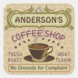 Coffee Shop with Cup Create Your Own Personalized Square Sticker