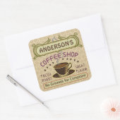 Coffee Shop with Cup Create Your Own Personalized Square Sticker (Envelope)