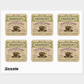 Coffee Shop with Cup Create Your Own Personalized Square Sticker (Sheet)