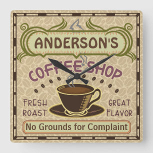 Coffee Shop with Cup Create Your Own Personalized Square Wall Clock