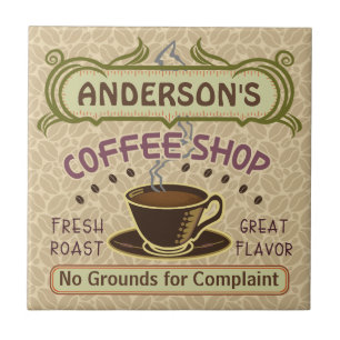 Coffee Shop with Cup Create Your Own Personalized Tile