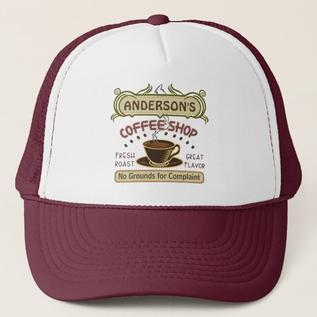 Coffee Shop with Cup Create Your Own Personalized Trucker Hat (Front)
