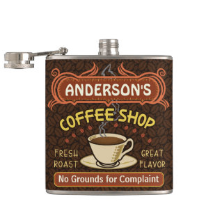 Coffee Shop with Mug Create Your Own Personalized Hip Flask