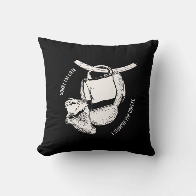 Coffee Sloth (white) Throw Pillow (Front)