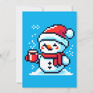 Coffee Snowman - Cozy Pixel Art Christmas Design Holiday Card