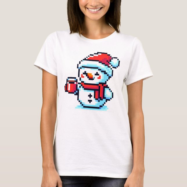 Coffee Snowman - Cozy Pixel Art Christmas Design T-Shirt (Front)