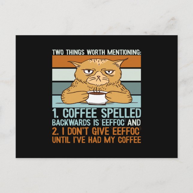 Coffee Spelled Backwards - Funny Cat Postcard (Front)