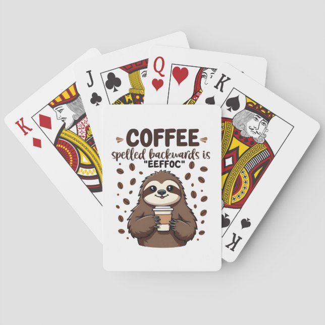 Coffee Spelled Backwards is eeffoC Caffeine Sloth Playing Cards (Back)