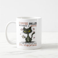COFFEE Spelled Backwards is EEFFOC Cat Drinking Co