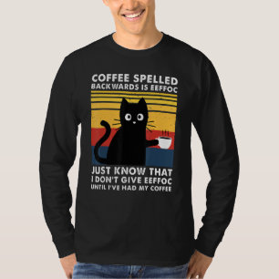 Coffee Spelled Backwards Is Eeffoc Funny Black Cat T-Shirt