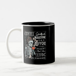 Coffee Spelled Backwards Is Eeffoc Funny Skeleton  Two-Tone Coffee Mug